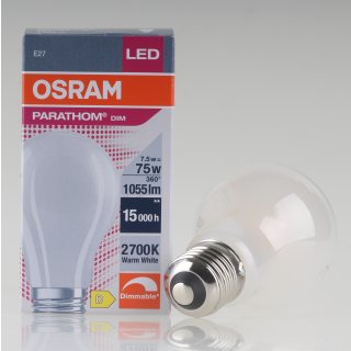 Osram PARATHOM  E27 LED Filament Leuchtmittel matt 7.5W=(75W) 1055 lm 2700K warmweiß dimmbar