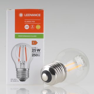 LEDVANCE LED Filament Leuchtmittel 2,5W=(25W) 240V Tropfen-Form klar E27 warmweiß 250 lm