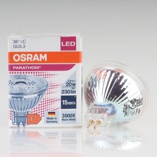 Osram GU5.3 MR16 LED Leuchtmittel 2,6W=(20W) 12V 3000K 230lm 36° Reflektor-Lampe