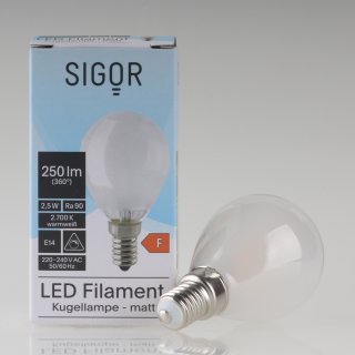 Sigor E14 LED Filament Tropfenlampe matt 2,5W = (25W) 250lm 2700K warmweiß dimmbar